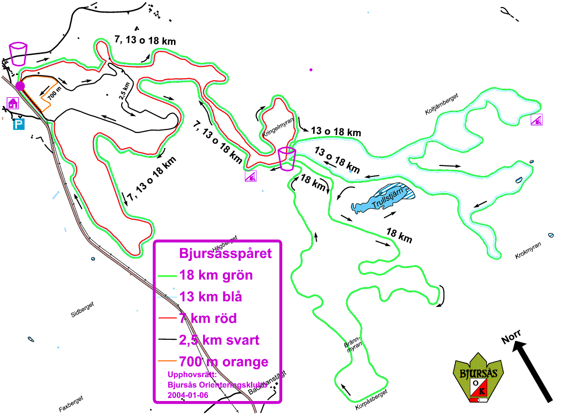 Översiktlig spårkarta, Bjursåsspåret 2004