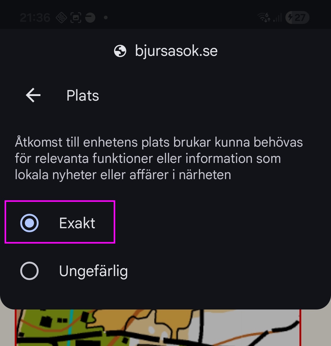 Välj Exakt plats