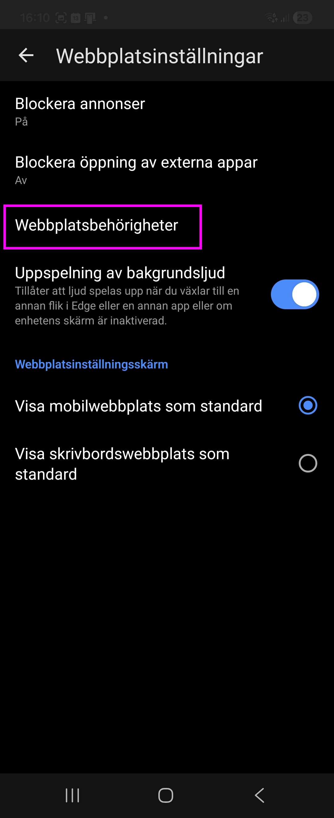 Webplatsbehörigheter