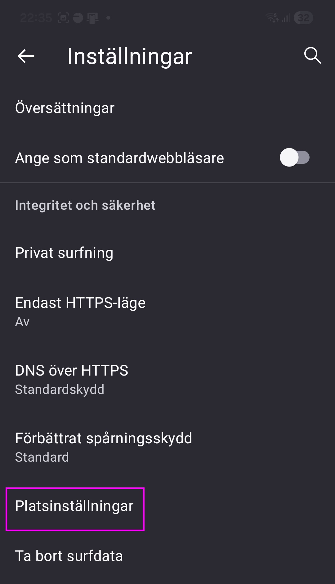 Platsinställningar