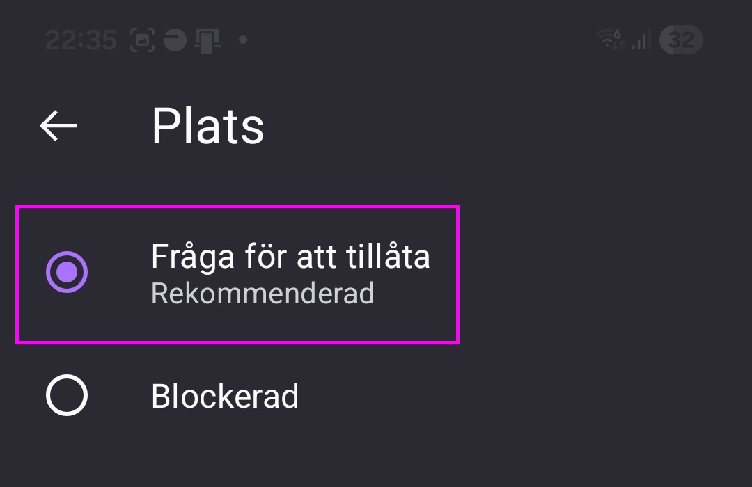 Platsinställningar