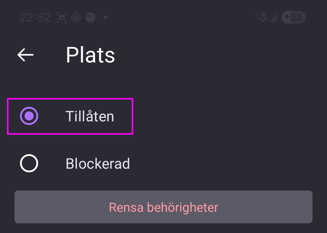 Ställ in platsbehörigheter